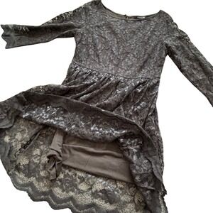 Forever 21 Black Silver Lace Overlay Flare Dress L Whimsygoth Witchy Monochrome